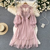 Vintage A line long sleeves floral dress women's dress HZ1022