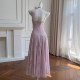 Qtevry Lila 2025 Summer New Fragrant Taro Purple Breast Sling Sling Long Thin Temperament Dress Dress Woman 69206