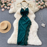 Sexy spaghetti straps summer lace high low dress women's dress HZ1022