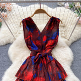 Sweet V neckline Summer Floral Dress Women Holiday Dress HZ1022