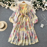 Cute A line long sleeves floral dress women's dress HZ1022