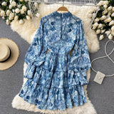 Vintage A line long sleeves floral dress women's dress HZ1022