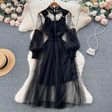 Vintage A line long sleeves lace dress women's dress HZ1022
