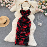 Sexy Spaghetti Straps Long Floral Red Dress Women Holiday Dress HZ1022