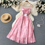 Cute A line Sleeveless Straps Backless Summer Pink Holiday Dress HZ1022