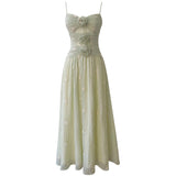 French Mesh Tector-Meared Dress Sling Three-Dimensional Flower Fold Embroidery Elegant Waist Dress 69552