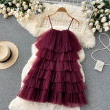 cute summer women's sweet spaghetti straps dress with ruffles HZ1022