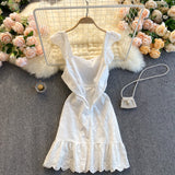 Sexy Straps Ruffled Lace Dress Women Holiday Dress HZ1022