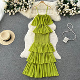 cute summer women's sweet chiffon suspender dress with ruffles HZ1022