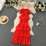 cute summer women's sweet chiffon suspender dress with ruffles HZ1022
