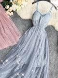 Cute A line Sleeveless Sequin Tulle Dress Beach Summer Holiday Dress HZ1022