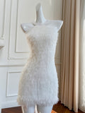 Qtevry Hanging Neck Fuffless Sleeve Vest Bag Hip Dress Pure Desire To Repair Soft Plush Small Dress 68259
