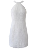 Qtevry Hanging Neck Fuffless Sleeve Vest Bag Hip Dress Pure Desire To Repair Soft Plush Small Dress 68259