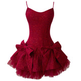 Qtevry Red Sling Dress Sexy Waists Thin Ballet Princess Ponpony Birthday Dress Girl 69515