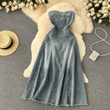 Hot Girl Retro denim skirt women's A-line long Dress HZ1022