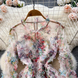 Cute long sleeves floral dress women's dress HZ1022