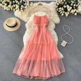 Sexy Straps Tulle Ruffles Dress Women Holiday Dress HZ1022