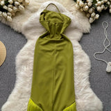 Sexy Irregular Design One Shoulder Strap Halter Neck Sexy Tight Dress With Tassel HZ1022