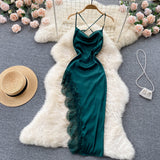 Sexy spaghetti straps summer lace high low dress women's dress HZ1022