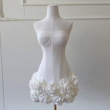 Qtevry Three-Dimensional Flower Body Waist Dress Simple Temperament Sling Brawn With Short Skirt 69517