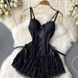 Sexy Spaghetti Straps Short Lace Black Dress Women Holiday Dress HZ1022