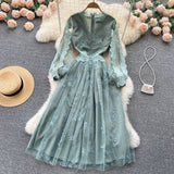 Cute long sleeves lace v neckline dress women's dress HZ1022