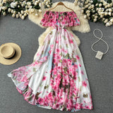 Cute off the shoulder slit floral dress women's dress HZ1022