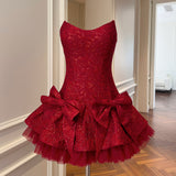 Qtevry Red Sling Dress Sexy Waists Thin Ballet Princess Ponpony Birthday Dress Girl 69515