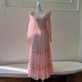 Qtevry Price] French Famous Style Cake Dress Perspective Long-Sleeved Net Yarn Leaf Side Dress Dress 69077