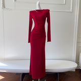 Qtevry Knitted Dress Long Sleeve Round Collar Temperament Tight Sexy Bag Hip Dress Folded Body Dress 69299