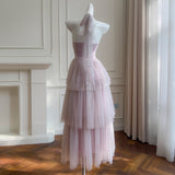 Qtevry Wave Embroidery Velvet Net Dress Bare Back Hanging Neck Dress Pony Braid Cake Dress 69113