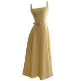Qtevry Lila 2025 Summer New Cream Yellow Breast Sling Sling Sling Belt Long Dress Dress Woman 69167