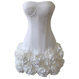 Qtevry Three-Dimensional Flower Body Waist Dress Simple Temperament Sling Brawn With Short Skirt 69517