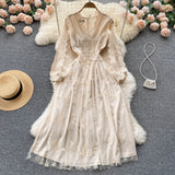 Cute long sleeves lace v neckline dress women's dress HZ1022