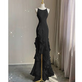 Simple Mermaid Prom Gown With Ruffles Spaghetti Straps Backless Prom Dress For Date HZ1022