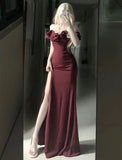 Modest Mermaid Burgundy Slit Prom Dresses 21th Birthday Outfits HZ1022