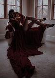 Modest A line Burgundy Slit Birthday Dresses 21th Birthday Outfits HZ1022