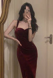 Sexy Mermaid Burgundy Velvet Prom Dresses HZ1022
