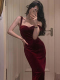 Sexy Mermaid Burgundy Velvet Prom Dresses HZ1022