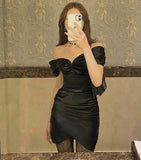 Simple Sheath Off The Shoulder Neckline Black Birthday Dresses Birthday Outfits HZ1022