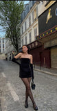 Simple Sheath Strapless 18th Birthday Dresses Black Velvet Birthday Outfits HZ1022