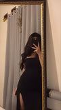 Modest Mermaid Straps Black Slit Birthday Dresses 21th Birthday Outfit HZ1022