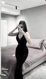 Sexy Mermaid Black Sequin Long Backless Prom Dress HZ1022