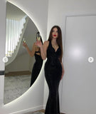 Sexy Mermaid Black Sequin Long Backless Prom Dress HZ1022