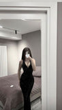 Sexy Mermaid Black Sequin Long Backless Prom Dress HZ1022