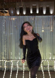 Simple Sheath Strapless 18th Birthday Dresses Black Birthday Outfits HZ1022