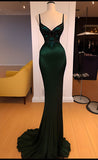 Mermaid Straps Dark Green Satin Long Prom Dresses HZ1022