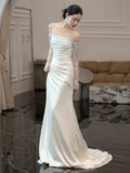 Vintage Mermaid Strapless Long Sleeves White Wedding Dresses HZ1022