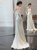Vintage Mermaid Strapless Long Sleeves White Wedding Dresses HZ1022