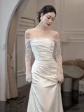 Vintage Mermaid Strapless Long Sleeves White Wedding Dresses HZ1022